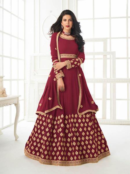 Myra Maroon Georgette Embroidered Anarkali Suit | Swadesiicart