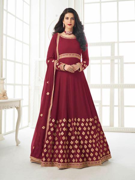 Myra Maroon Georgette Embroidered Anarkali Suit | Swadesiicart