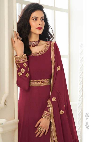 Myra Maroon Georgette Embroidered Anarkali Suit | Swadesiicart