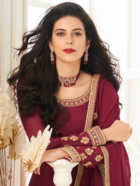 Myra Maroon Georgette Embroidered Anarkali Suit | Swadesiicart