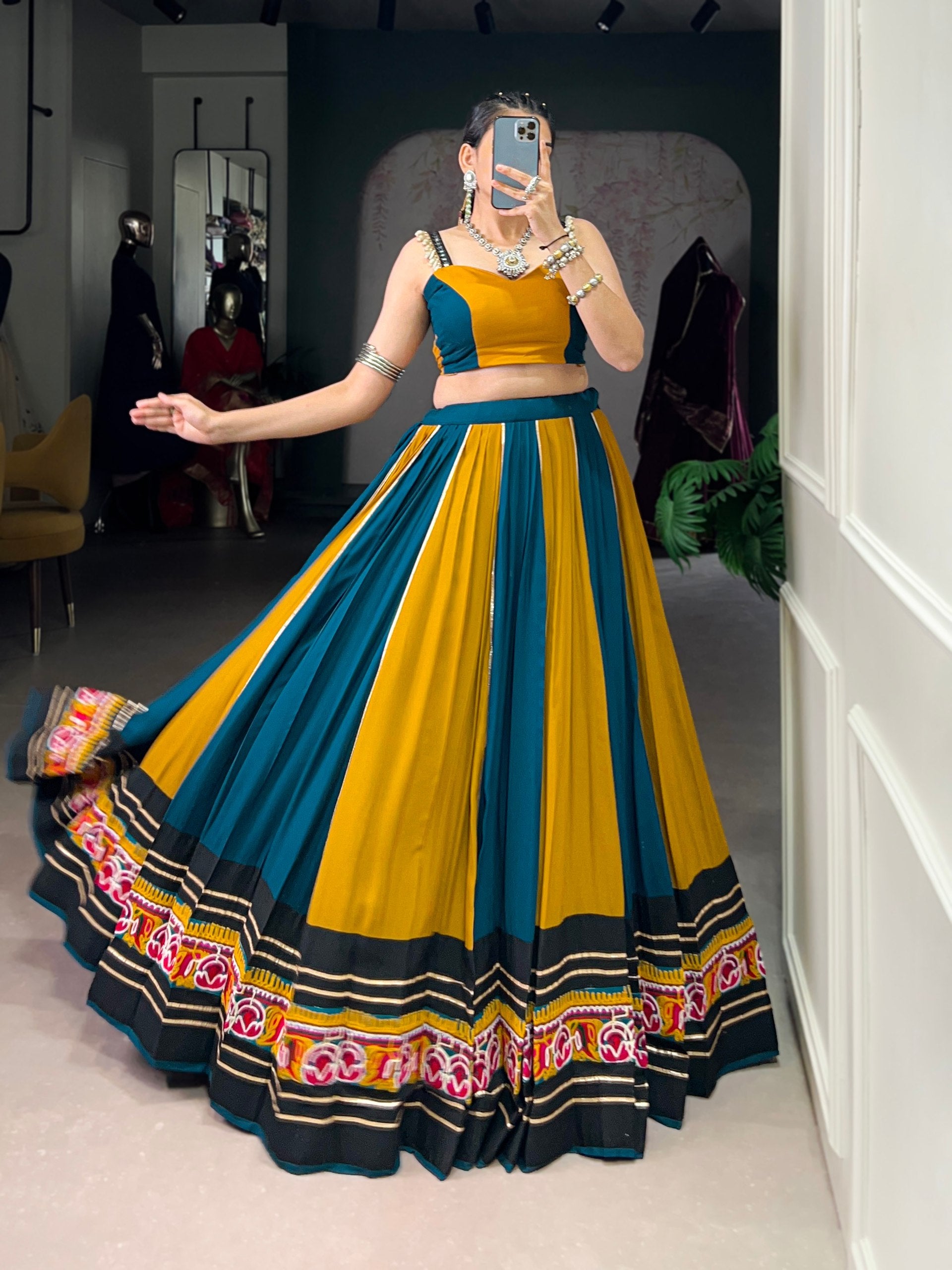 Lorenvalley Fashion Multicolor Pure Rayon Gamthi Work With Gota Patti Lace Touch Up Lehenga Choli | Swadesiicart