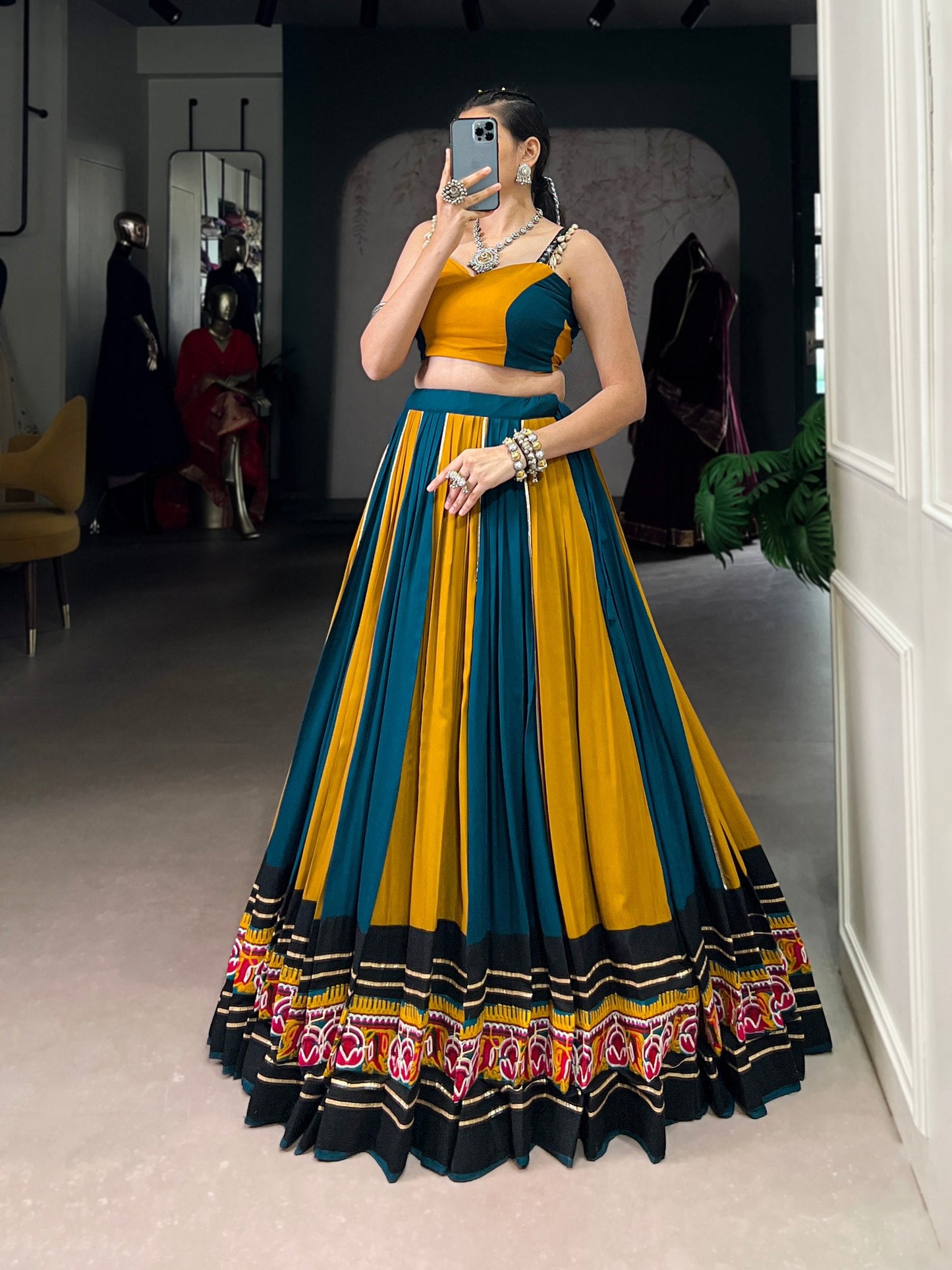 Lorenvalley Fashion Multicolor Pure Rayon Gamthi Work With Gota Patti Lace Touch Up Lehenga Choli | Swadesiicart