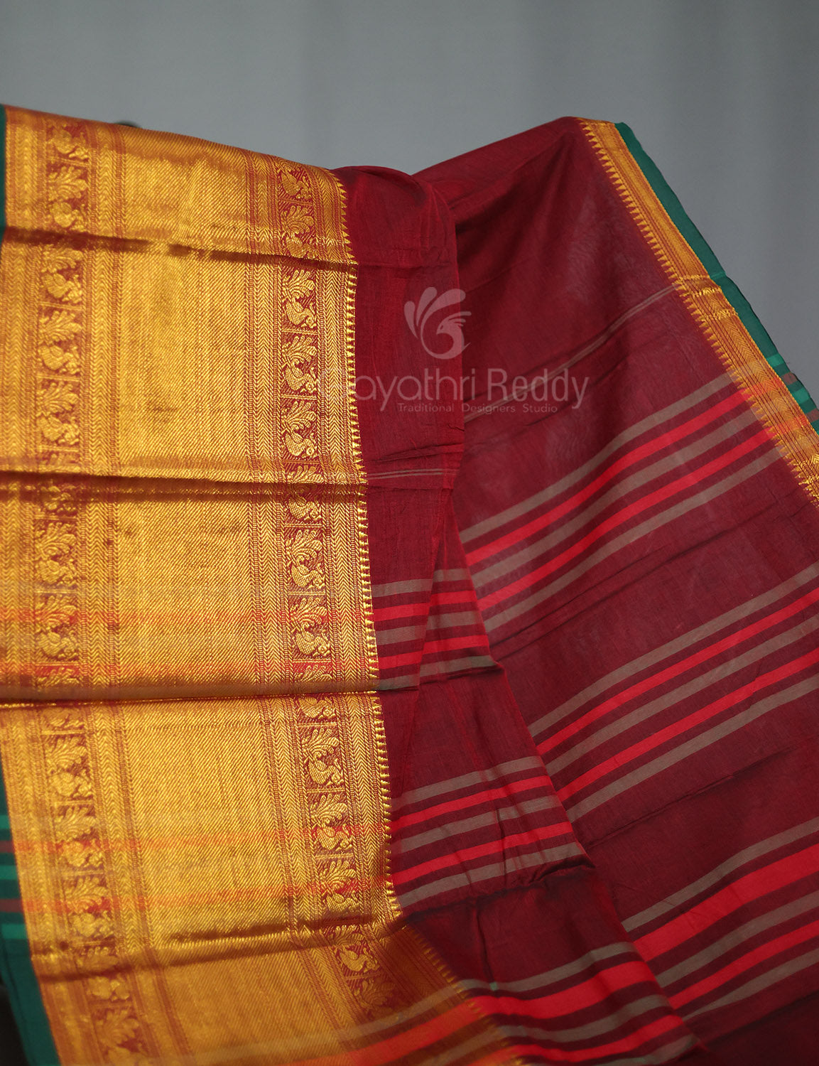 Kalanetha Maroon With Zari Kanchi Style Pure Narayanpet Cotton Saree By Gayathri Reddy Designer Studio | Swadesiicart