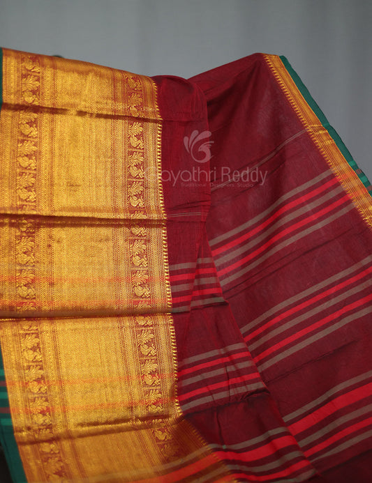 Kalanetha Maroon With Zari Kanchi Style Pure Narayanpet Cotton Saree By Gayathri Reddy Designer Studio | Swadesiicart