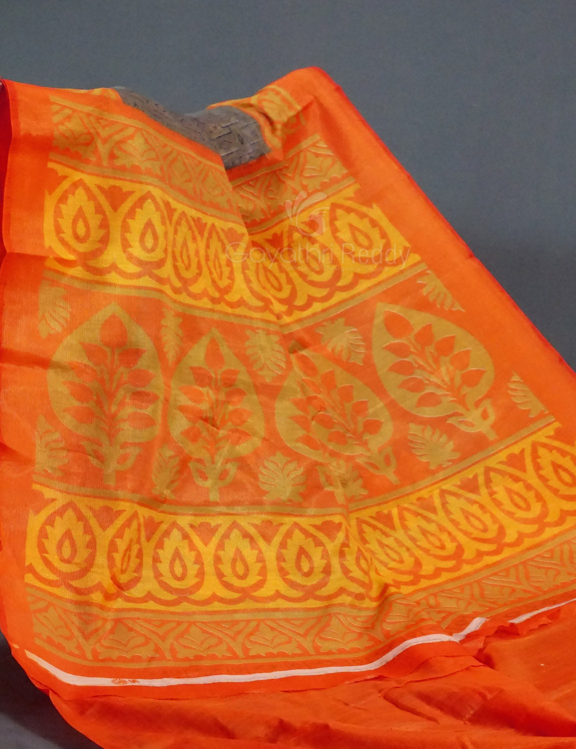 Grey Colour With Orange Blouse Cotton Brasso Saree By Gayathri Reddy Designer Studio | Swadesiicart