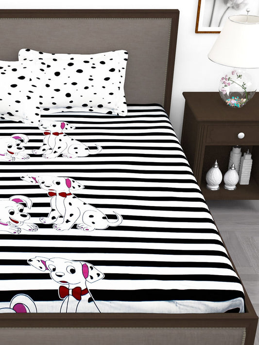 Story@home White & Black Cartoon Characters King Bedsheet with 2 Pillow Covers - Swadesiicart