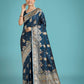 Monjolika Fashion Dark Teal Glamour and Tradition With This Zari Woven Banarasi Satin Silk Saree | Swadesiicart