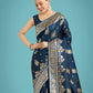 Monjolika Fashion Dark Teal Glamour and Tradition With This Zari Woven Banarasi Satin Silk Saree | Swadesiicart