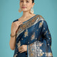 Monjolika Fashion Dark Teal Glamour and Tradition With This Zari Woven Banarasi Satin Silk Saree | Swadesiicart