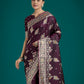 Monjolika Fashion Dark Wine Glamour and Tradition With This Zari Woven Banarasi Satin Silk Saree | Swadesiicart