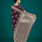Monjolika Fashion Dark Wine Glamour and Tradition With This Zari Woven Banarasi Satin Silk Saree | Swadesiicart