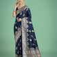 Monjolika Fashion Dark blue Glamour and Tradition With This Zari Woven Banarasi Satin Silk Saree | Swadesiicart