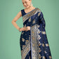 Monjolika Fashion Dark blue Glamour and Tradition With This Zari Woven Banarasi Satin Silk Saree | Swadesiicart