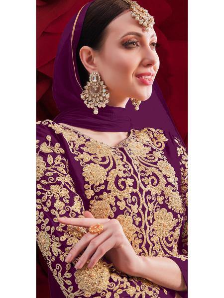 Myra Light Purple Georgette Embroidered Anarkali Pant Style Suit | Swadesiicart