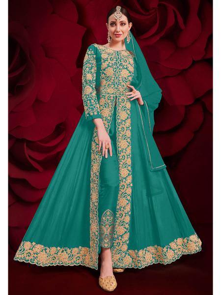 Myra Sky Blue Georgette Embroidered Anarkali Pant Style Suit | Swadesiicart