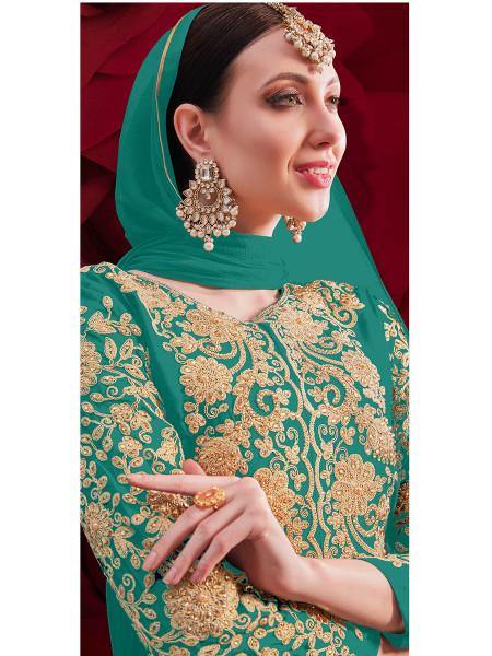 Myra Sky Blue Georgette Embroidered Anarkali Pant Style Suit | Swadesiicart