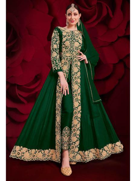 Myra Beautiful Green Georgette Embroidered Anarkali Pant Style Suit | Swadesiicart