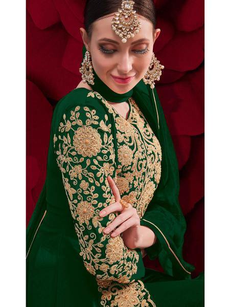 Myra Beautiful Green Georgette Embroidered Anarkali Pant Style Suit | Swadesiicart