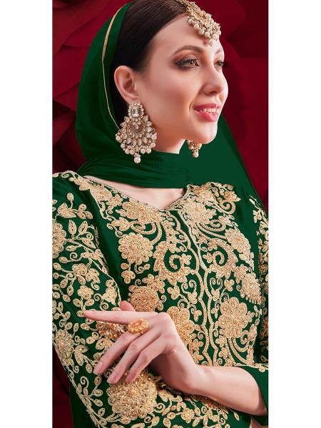 Myra Beautiful Green Georgette Embroidered Anarkali Pant Style Suit | Swadesiicart