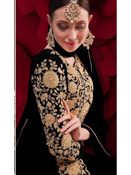 Myra Black Georgette Embroidered Anarkali Pant Style Suit | Swadesiicart