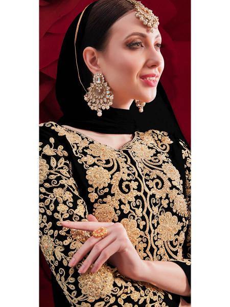 Myra Black Georgette Embroidered Anarkali Pant Style Suit | Swadesiicart