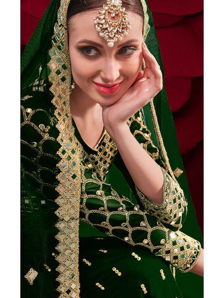 Myra Green Georgette Embroidered Anarkali Pant Style Suit | Swadesiicart