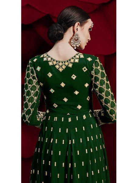 Myra Green Georgette Embroidered Anarkali Pant Style Suit | Swadesiicart