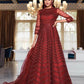 Myra Maroon Net Embroidery Gown | Swadesiicart