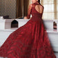 Myra Maroon Net Embroidery Gown | Swadesiicart