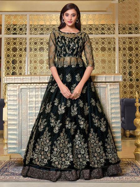 Myra Black Net Embroidery Gown | Swadesiicart