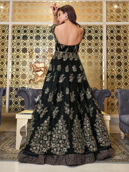 Myra Black Net Embroidery Gown | Swadesiicart