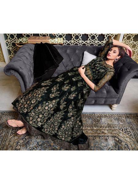 Myra Black Net Embroidery Gown | Swadesiicart