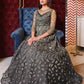 Myra Grey Net Embroidery Gown | Swadesiicart