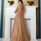 Myra Beige Net Embroidery Gown | Swadesiicart