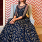 Myra Navy Blue Net Embroidery Gown | Swadesiicart