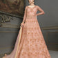 Myra Peach Soft Net Embroidered Handwork Gown Style Suit | Swadesiicart