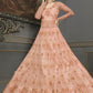 Myra Peach Soft Net Embroidered Handwork Gown Style Suit | Swadesiicart