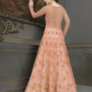 Myra Peach Soft Net Embroidered Handwork Gown Style Suit | Swadesiicart