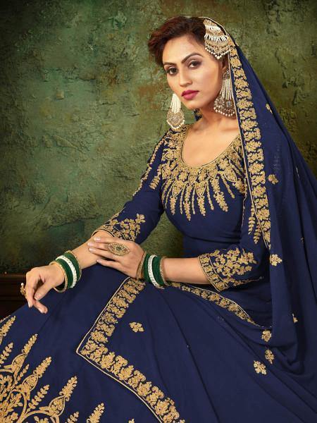 Myra Navy Blue Georgette Embroidered Gown | Swadesiicart