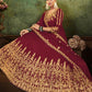 Myra Maroon Georgette Embroidered Gown | Swadesiicart