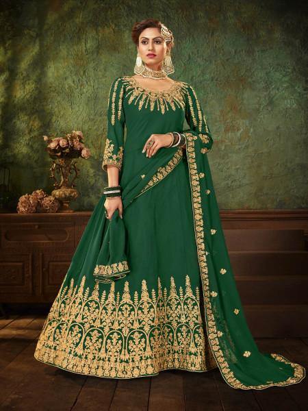 Myra Green Georgette Embroidered Gown | Swadesiicart