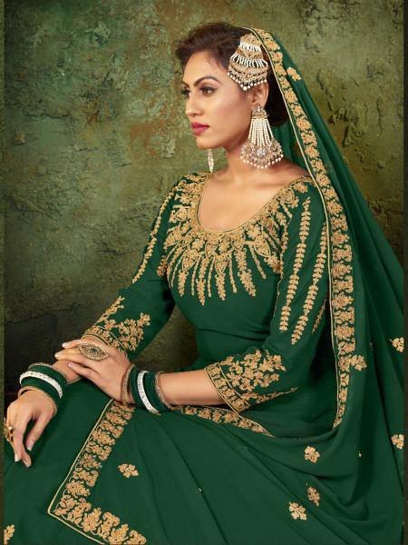 Myra Green Georgette Embroidered Gown | Swadesiicart