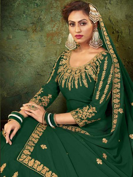 Myra Green Georgette Embroidered Gown | Swadesiicart