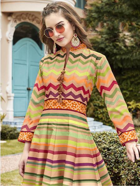 Myra Beautiful Multicolour Silk Digital Patola Gown | Swadesiicart