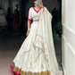 Lorenvalley Fashion White Pure Rayon Embossed Design With Gota Patti Lace Touch Up Lehenga Choli with Dupatta | Swadesiicart