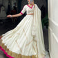 Lorenvalley Fashion White Pure Rayon Embossed Design With Gota Patti Lace Touch Up Lehenga Choli with Dupatta | Swadesiicart
