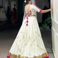 Lorenvalley Fashion White Pure Rayon Embossed Design With Gota Patti Lace Touch Up Lehenga Choli with Dupatta | Swadesiicart
