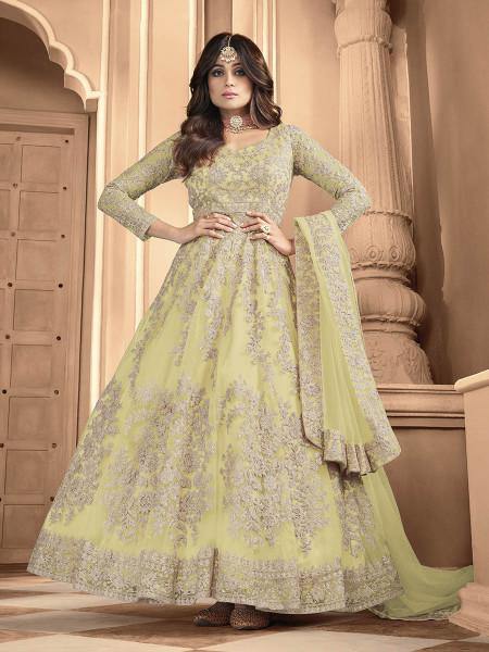 Myra Pista Butterfly Net Embroidered Anarkali Suit | Swadesiicart