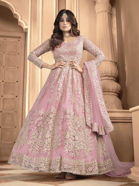Myra Pink Butterfly Net Embroidered Anarkali Suit | Swadesiicart