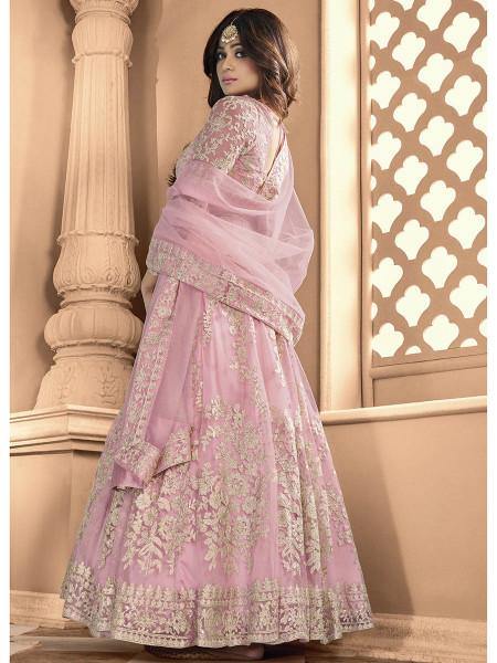Myra Pink Butterfly Net Embroidered Anarkali Suit | Swadesiicart